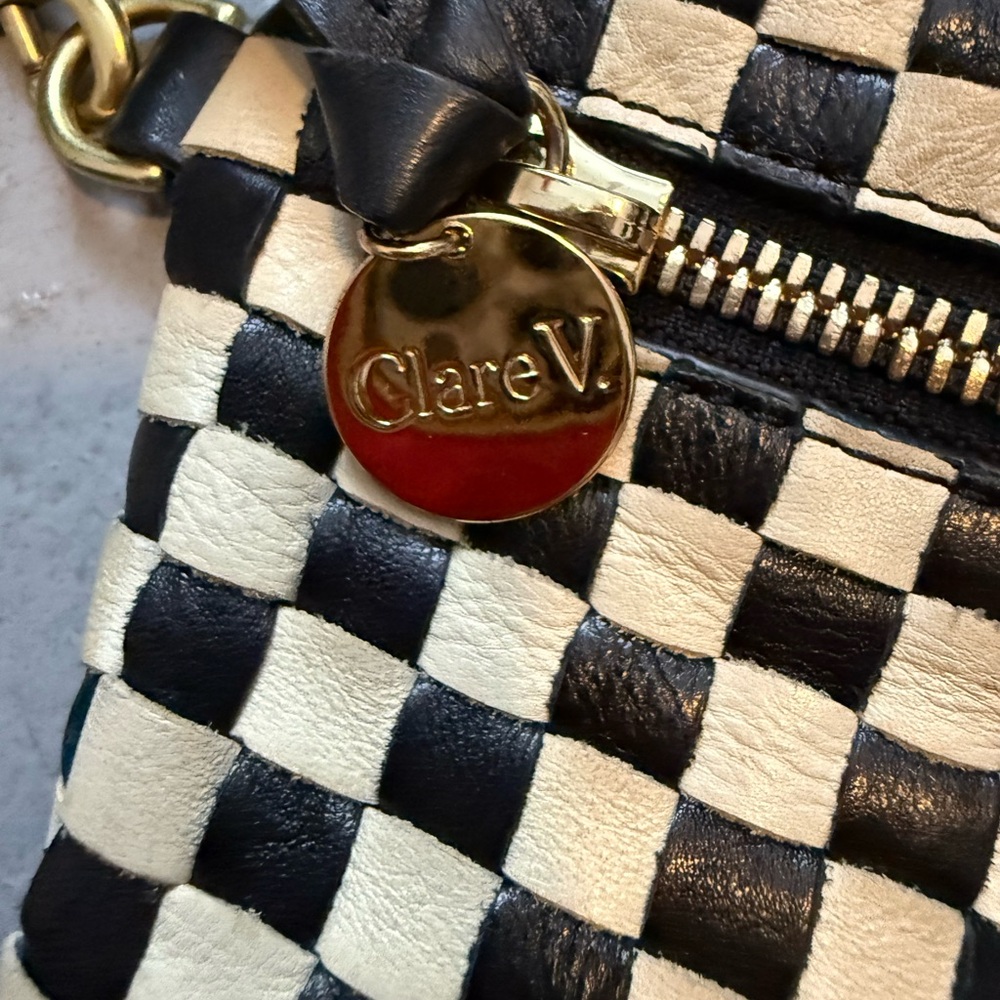 Clare V Black and Cream Checkered Crossbody Bag - Picture 2 of 4